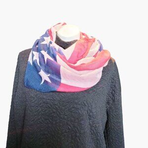 American Flag Infinity Scarf Wrap Red White Blue Patriotic Shabby Distressed